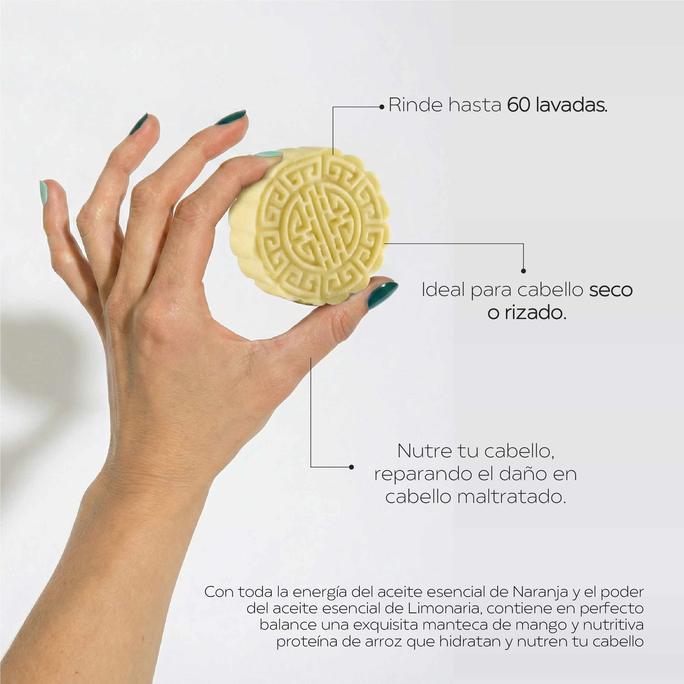 Shampoo Sólido Hidratante & Antifrizz de Naranja & Limonaria 🍊🌿